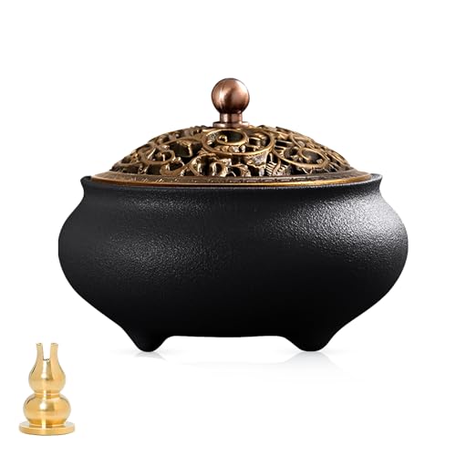 Coil Incense Burner, Ceramic Cone Incense Burner Holder Suitable for Incense/Cone/Coil/Stick, Sage, Mosquito Incense, and Charcoal. Incense Holder+Fireproof Cotton Inside.