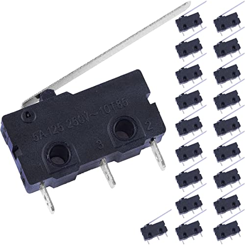 DAOKAI Mikroschalter Langer gerader Scharnierhebelarm 28 mm Mikro-Endschalter 1NO 1NC 5 A 125V / 250V 3 Klemmen Momentanem Schalter für Arduino(20 STÜCKE)