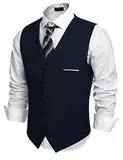 COOFANDY Anzugweste für Herren V-Ausschnitt Slim fit Modern HerrenWeste Einfarbig Formale Hochzeit Party Elegant Weste Navy XL