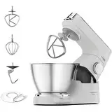 Kenwood Titanium Chef Baker KVC65.001WH, Küchenmaschine mit integrierter Waage, 1200 Watt, inkl. 3-teiligem Patisserie-Set, Spatel & Spritzschutz, Weiß