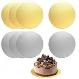 wllqinte Cake Board 8 Stück, Ø 20 cm Tortenplatte Pappe Rund Cakeboard Wiederverwendbar, 2 mm Dick Tortenunterlage, Torten Pappe, Cake Board Gold&Silber für Transport Kuchen und Torten