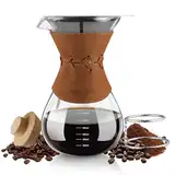 BOILMERIT Kaffeebereiter mit Filter aus Edelstahl, 800ml Kaffeekanne für 5-6 Tassen Glas Pour Over Kaffeebrüher mit Filter Kaffee-Tropfer Brauer Kaffee