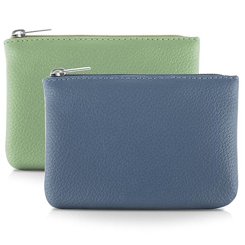 TIESOME 2Pcs Lychee Muster Münze Geldbeutel, PU Reißverschluss Münze Geldbeutel Portable Münze Geldbeutel Mini Change Wallet für Frauen Münzfach Mini Geld (Blau Grün)