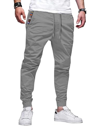 Elegancity Herren Jogginghose Slim Fit Casual Chino Hose Outdoor Hikinghose Lang Mit Bundgummi Stretch Sporthosen Grau, L