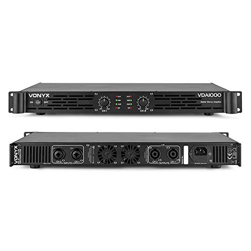 Vonyx VDA1000 PA Verstärker Endstufe 1000 Watt, mit 3-Band-Equalizer, 2 Kanal DMX Kombi Input, Speak-On Output, ideal für DJ Boxen, Clubs, Bars und Gastronomie, Schwarz