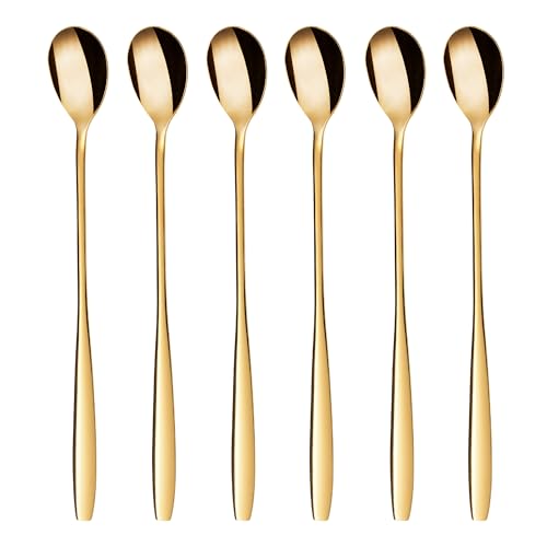 GRÄWE Latte Macchiato Löffel Set, Gold, 6-teilig, 22 cm, Lange Löffel, Cocktaillöffel, Dessertlöffel, Eislöffel, Löffel für Eiskaffee, Edelstahl, spülmaschinengeeignet