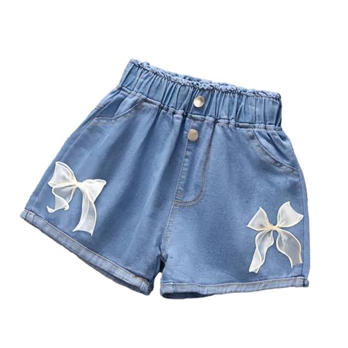 Mädchen Jeanshose Freizeit Sommershorts Elastische Taille Denim Shorts Baumwolle Kurze Hosen für Kinder 2-13 Jahre (DE/NL/SE/PL, Numerisch, 146, 152, Regular, A)