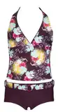 Olibia Mar - moderner Mädchen Tankini mit Panty-Short, braun / aubergine mit Blumenmuster -- Oeko-Tex® Standard 100 in Größe 152