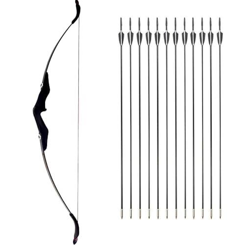 Recurve Bogen und Pfeile Set Bogenschießen Takedown Bogen Jagd 30/40lbs Erwachsene Jagdschießen Outdoor Anfänger Schießen mit Bogenschießen Zubehör Langbogen Set (30lbs Bogen+12Pfeile)