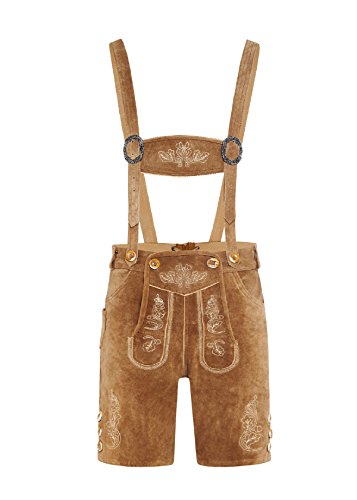 Herren Trachten Lederhose Kurz mit Träger, Gr. 58, Hellbraun