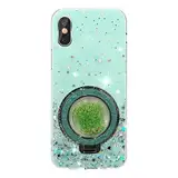 Rnrieyta Miagon Treibsand Ständer Hülle Glitzer für iPhone XS Max,Cute Dünn Crystal Schutzhülle Weiches Bling Transparent Case Bumper mit Flüssig Halter Kickständer