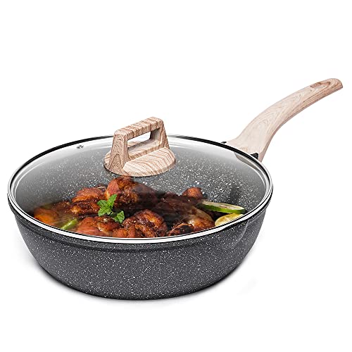 CAROTE Bratpfanne Wokpfanne mit Deckel 28 cm | Pfanne mit Antihaftbeschichtung | Tiefe Bratpfanne Für alle Herdarten inklusive Induktion