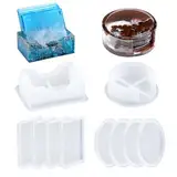 EPODA Untersetzerform Epoxidharz Formen mit Untersetzer Halter, 8 Stück Silikonform Untersetzer Epoxidharz, DIY Untersetzer Silikon Formen Gießformen (Rund Quadrat)