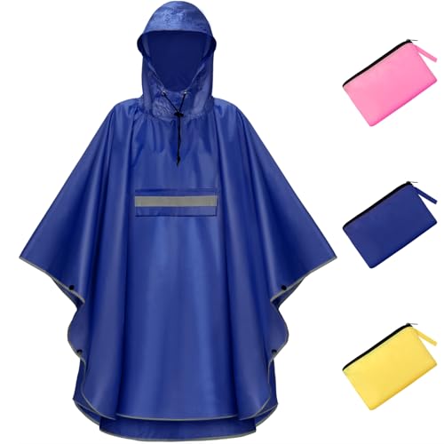 NEWIROVE Regencape Kinder, Unisex Regen Poncho Wasserdicht Kinder Regenponcho Regenkleidung Kinder Mit Reflektierender Poncho Kinder Regen Leichter Regenjacke Für Jungen Mädchen 120-140cm,Blau