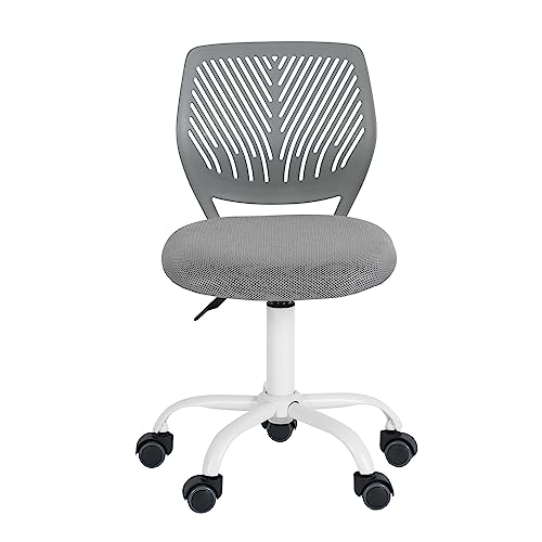 FurnitureR Moderner Verstellbarer Bürostuhl ohne Armlehnen für Junge Lernende, Ergonomisch Verstellbarer Schreibtisch-Drehstuhl für das Schreiben zu Hause, Grau