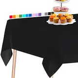 PartyWoo Tischdecke Schwarz, 137 x 274 cm/ 54 x 108 Zoll Rechteckige Abwaschbar für 6 bis 8 Fuß Tisch, Tischtuch, Table Cloth, wasserdichte Tischdecke für Party, Geburtstag (1 STÜCK)