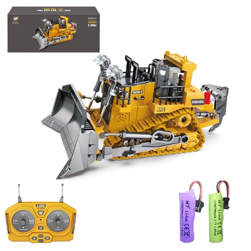 X-Verse Ferngesteuerter Bulldozer Spielzeug, Ferngesteuertes Baufahrzeug für Kinder, RC Bulldozer mit Licht und Soundeffekten