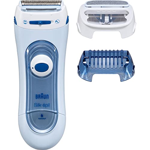 Braun Silk-épil Lady Shaver, Damenrasierer elektrisch, 3-in-1 Elektrischer Rasierer, Trimmer- und Peeling-System, Wet&Dry, 5160, blau