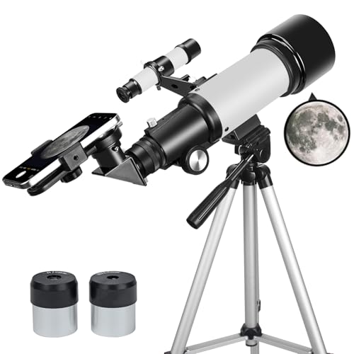 Teleskop für Erwachsene Anfänger, 70mm Aperture 400mm AZ Mount Voll Multi-Coated Optics Refraktor Tragbare Teleskope, Reiseteleskop mit Stativ und Telefon Adapter-White