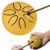 Realtopdo Tongue Drum Steel Tongue Drum 3 Zoll Stahlzungen 6 Töne Zungentrommel Pan Drum Percussion Steel Instrument Handpan Steel mit Schlägeln Meditation Yoga Klangheilung (Gelb)