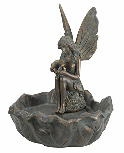 Smart Solar Fairy Leaf Brunnen - Bronzeharz, solarbetrieben mit gießendem Blumendetail, schafft eine entspannende Atmosphäre, perfekt für den Garten, 43 x 34 x 34 cm.