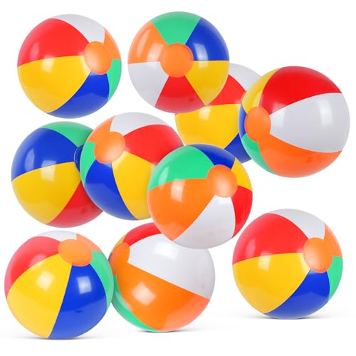 flintronic Aufblasbare Wasserbälle, Strandball in 22cm Durchmesser, 10 Stück Beachball in Regenbogenfarben, für Sommeraktivitäten im Freien, Wasserspiele, Schwimmbad-Strandparty