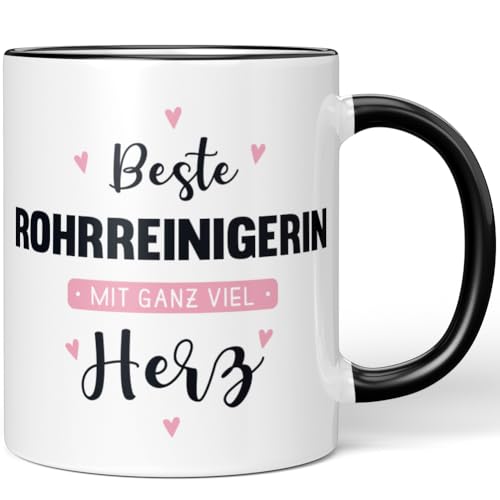 JUNIWORDS Tasse, Beste Rohrreinigerin, mit ganz viel Herz, Schwarz (6060883)