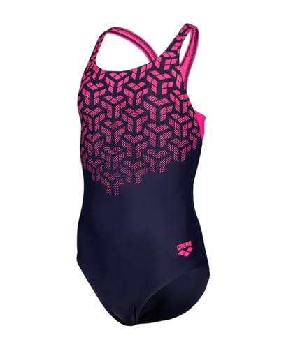 Arena Mädchen Girl's Kikko V Pro Back One Piece Swimsuit, Navy-Shocking Pink, 140 EU