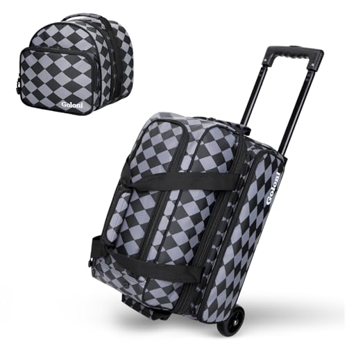 Bowlingtasche mit 2 Bällen und 1 farblich passende Tragetasche für 3 Bälle mit Schuhfach für Schuhe (bis US-Herrengröße 44), einziehbarer Griff, ausziehbar bis 101,6 cm