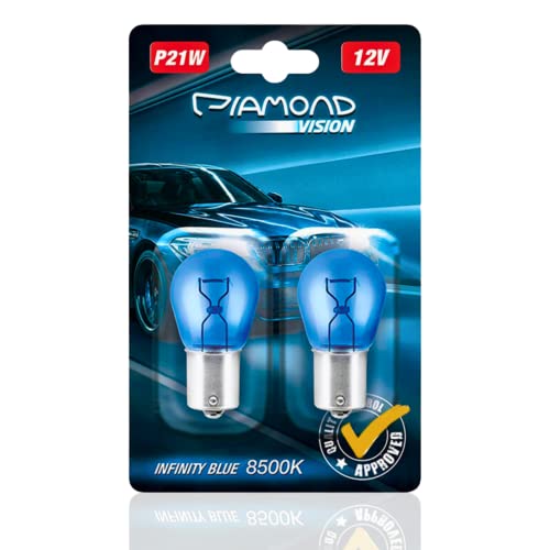 Diamond Vision 2x P21W | Xenon Look | Halogen KFZ Autolampen | 8500K Super Ultra White | extrem langlebig | 2er SET | E-Prüfzeichen | BA15S