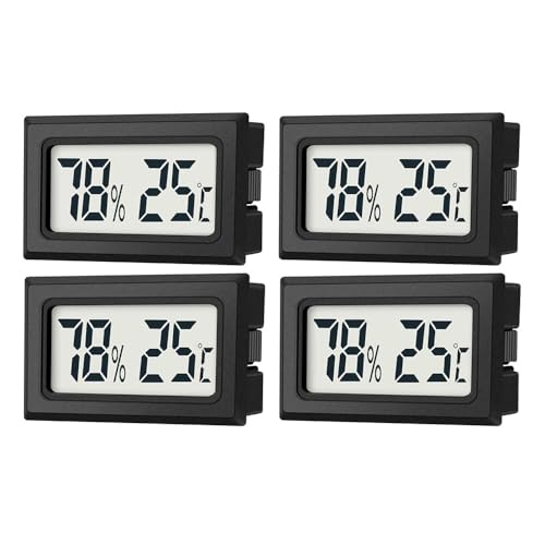 JEDEW 4er-Set Mini Digitale Thermometer-Hygrometer, Innen Temperatur- und Luftfeuchtigkeitmessgerät für Innenraum Gewächshaus Luftbefeuchter Reptilien, Großer LCD-Bildschirm Zentigrad ℃ (4)