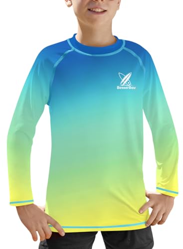 BesserBay Jungen UV Shirt Langarm Sonnenschutz Schnelltrocknend UPF 50+ Rashguard Blau Grün Gelb 130