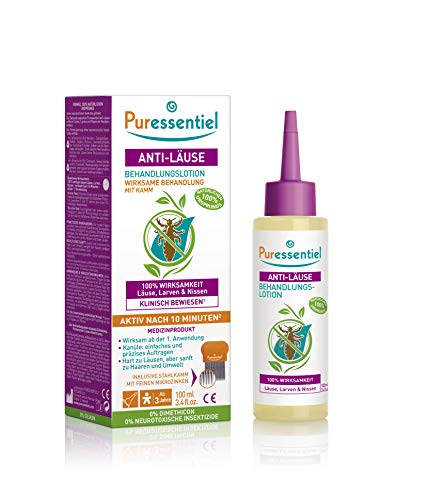 Puressentiel - Anti-Läuse - Behandlungslotion Kopfläuse mit Kamm - Bewiesene Wirksamkeit - Enfernt Läuse, Larven, Nissen - 100 Prozent natürlich - 100 ml