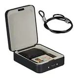 Relaxdays Sicherheitsbox mit Zahlenschloss, tragbar, mit Sicherungskabel, Autosafe, Stahl, HxBxT: 6x16x20 cm, Schwarz, Beige