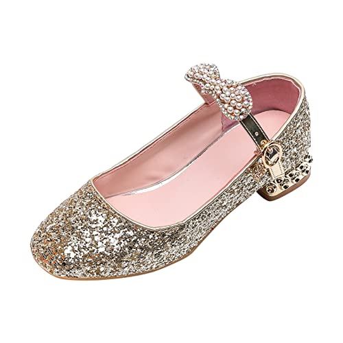 Kinder Mädchen Hochzeit Schuhe Blumenkind Schuhe Pailletten Feine Glitzer Schleife Mädchen Prinzessin Schuhe Kinder 29 (ZA-Gold, 31 Little Child)