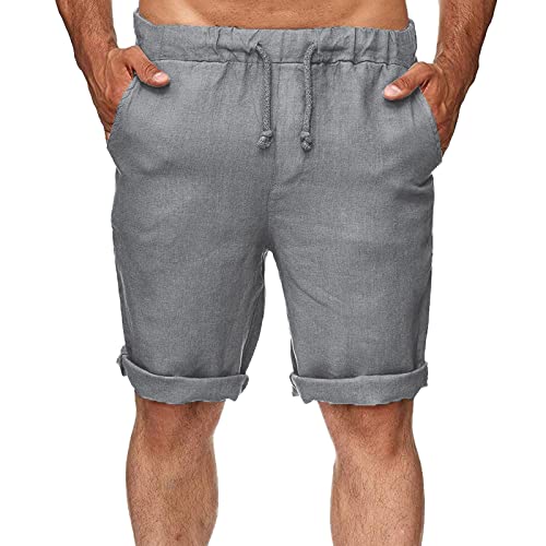 Herren Shorts Polyester zum Schnüren mit großen Taschen, lässige Hosen-Shorts Sporthose Männer Kurz(Grey,XXL)