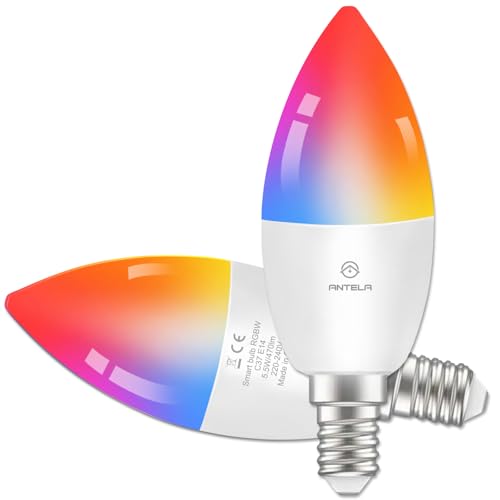 ANTELA Alexa Glühbirne E14 LED Lampen Smart WLAN Dimmbar Birne RGB 16 Millionen Farben 2700-6500K, Fernbedienung, Sprachsteuerung, Kompatibel mit Google Home, Kein Hub Erforderlich, 2 PCs