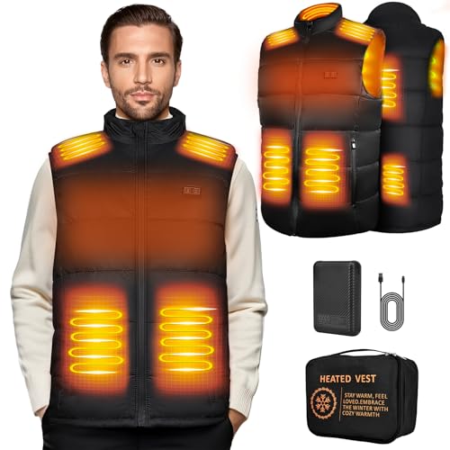 Elrhf Beheizbare Weste,Heizjacke mit Powerbank,Intelligente Duale Steuerung Heizweste,Wärmeweste Outdoor-Winterjacke (DE/NL/SE/PL, Alphanumerisch, L, Regular, Regular, Normal)