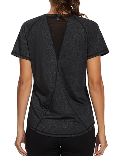 Gyabnw Sport Oberteile Damen Kurzarm Atmungsaktiv Funktionshirt Sportshirt Rundhals Top Fitness Laufshirt Yoga