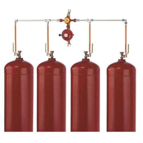 GOK Vierflaschenanlage für den Anschluss von vier Gasflaschen mit einem Füllgewicht von 11 kg - 33 kg mit Schlauchsteckern | 37mBar, einstellbar bis zu 50mBar