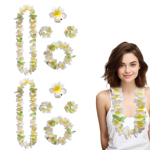 8 Stück Hawaii Ketten,Blumenkette,Luau Blumengirlande,mit 2 Haarnadeln,Geeignet für Hochzeiten,Cheerleading,Sporttreffen,Strandpartys
