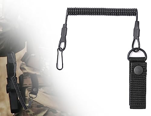 KAPSING Tactical Lanyard, Schwarz Spirale Schlüsselring, Elastisch Angeln Lanyards, Tactical Lanyard Für pfefferspray Pistole, Security ausrüstung, Ausziehbar auf 120 cm