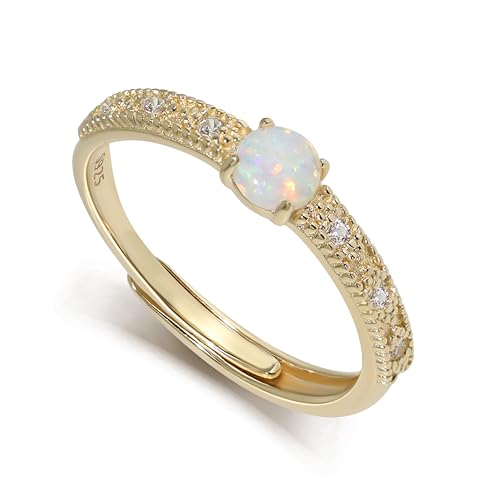 Meissa Opal Ringe für Frauen Geburtsstein Ringe Stapelbare Ringe 925 Sterling Silber Gold Ringe Echte Opal Ringe Größe verstellbar von 49-56.5 (Gold)