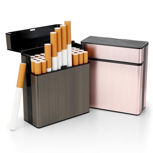 Tapvai 2 Stück Zigarettenetui, Zigarettenbox Metall mit Schnappverschluss und Trennungsdesign, Zigaretten Kasten Herren für 40 Zigaretten, Metall Zigarettenetui aus Aluminium (Schwarz, Pink)