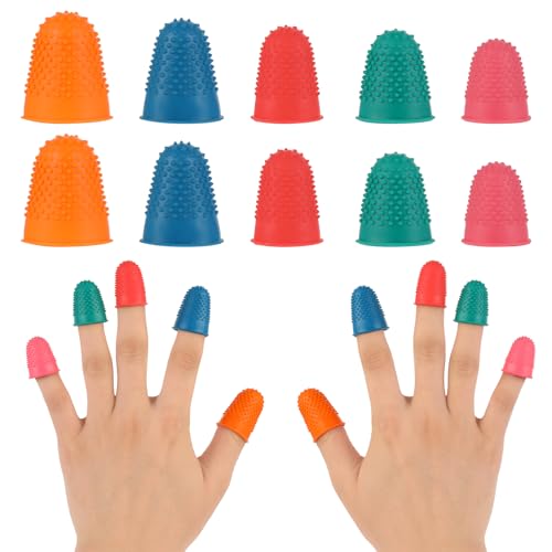 10 Stück Gummi Fingerspitzen Gummi Finger Tip Pads 5 Farben Fingerlinge 5 Größe Fingerschutz Gummi Fingerspitzen Fingerkappen Wiederverwendbarer für Verschiedene Finger Fingerkuppenschutz