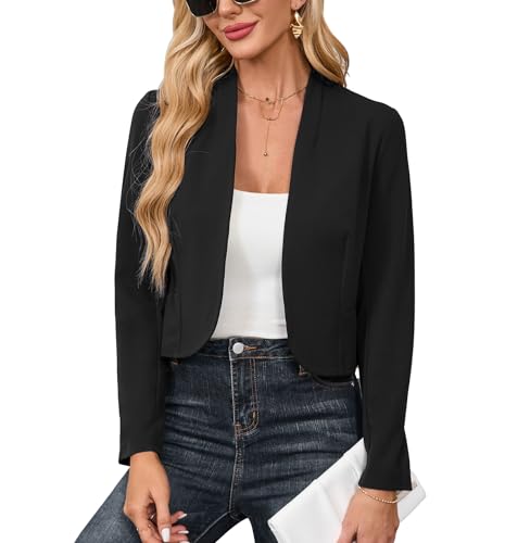 Hobrounn Blazer Damen Lange Ärmel Blazer für Damen Elegant Casual Offene Jackenblazer,Lässig Kurzblazer Damen,Büro Arbeit Jacke