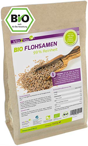 Vita2You BIO Flohsamen 99% Reinheit - 1000g Zippbeutel - Höchste Reinheit - 1kg indische Flohsamen - Premium Qualität