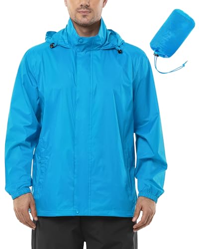 Outdoor Ventures Regenjacke Herren Wasserdicht Ultraleichte Dünne Faltbare Regenmantel Atmungsaktiv Fahrrad Regenjacke Sport Königsblau L