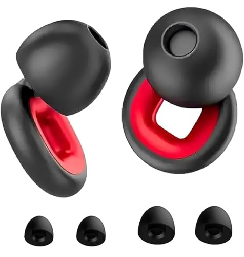 Schwarz-Rote Lärmisolierende Ohrstöpsel - 28dB Lärmreduzierung, Silikon In-Ear Ohrstöpsel fürs Schlafen/Reisen/Arbeiten | Bequeme wiederverwendbare Ohrschutzmittel