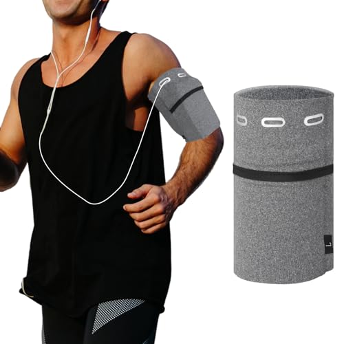 1 Stück Handy Armband Joggen Universal Sportarmband Handyhalter Joggen 26,9–29,9 Cm Armumfang Armband Handyhalterung mit Kopfhörerloch, Passend für Alle Handys zum Radfahren,Fitness-Schwarz(grau)